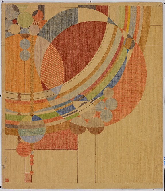 Frank Lloyd Wright. March Balloons. 1955. Drawing based on a c. 1926 design for Liberty Magazine. Colored pencil on paper. Image Courtesy of The Frank Lloyd Wright Foundation Archives (The Museum of Modern Art | Avery Architectural & Fine Arts Library, Columbia University, New York)