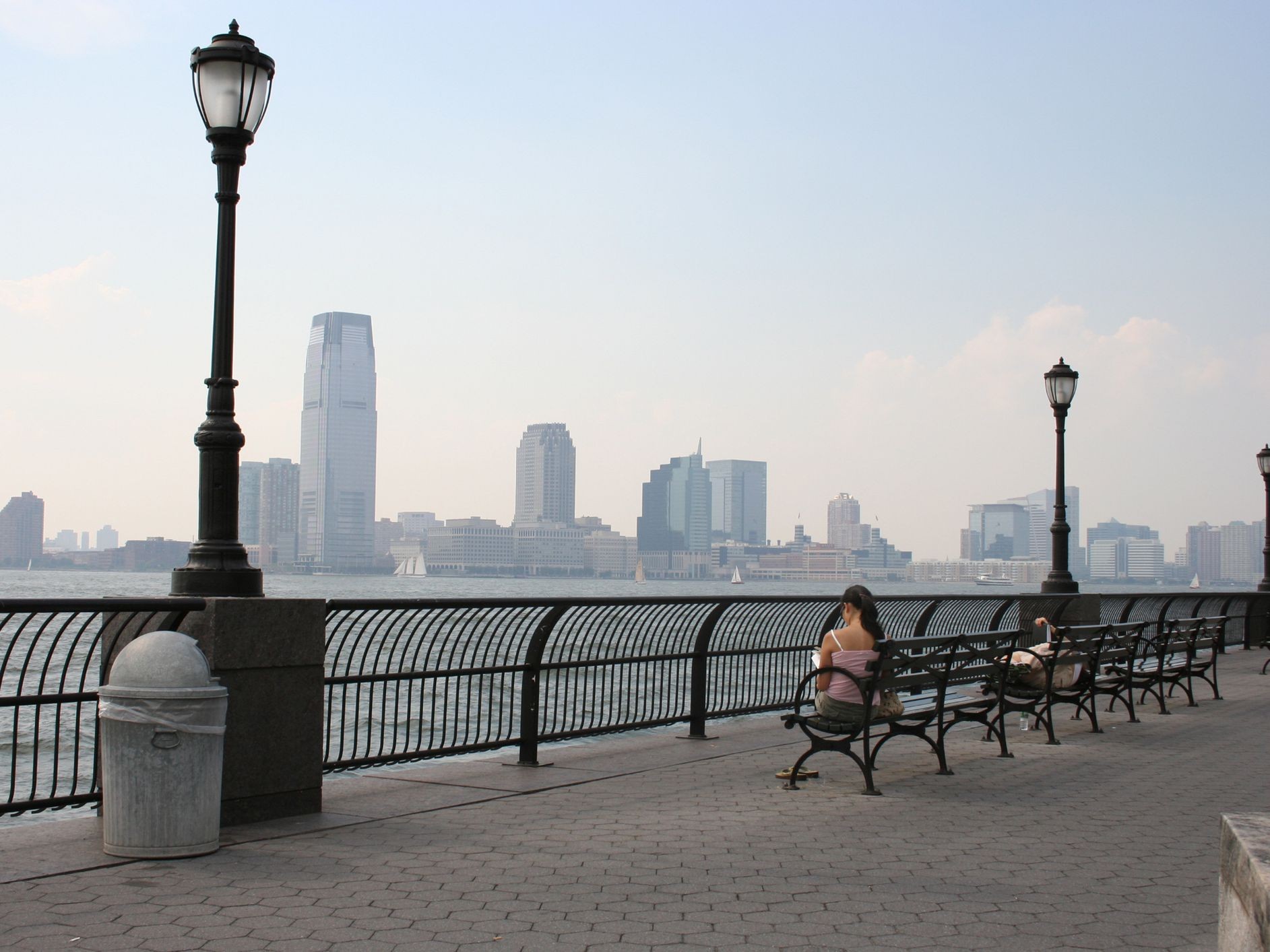 A view from Battery Park of Jersey City and the Hudson River.
