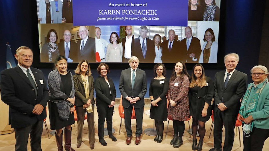 People gather to celebrate the life of the director of the Santiago Global Center, Karen Poniachik, and the special global bond between Chile and Columbia University.