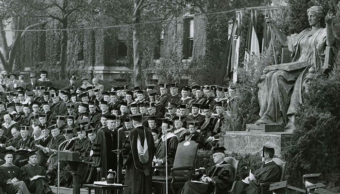 President Dwight D. Eisenhower is installed as Columbia President. 