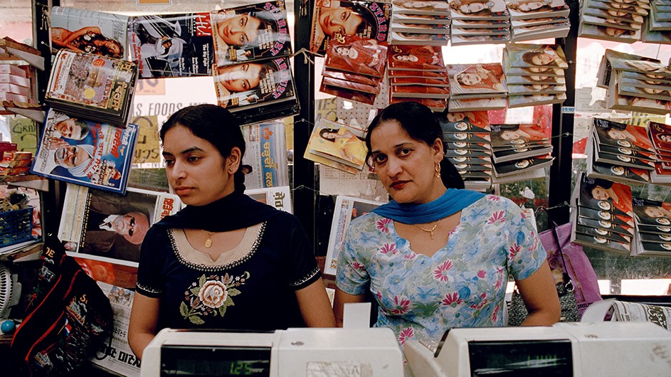 Gauri Gill, Indian grocery store in Queens, New York 2004 from The Americans, 2000-2007. Archival pigment print, 27 x 40 in.