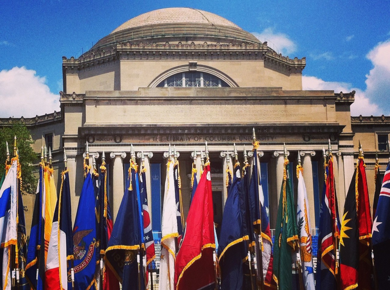Image of Columbia University Low Library w/ flags