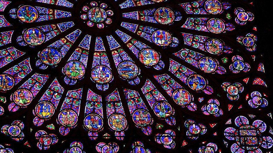 Stained glass window in the Notre Dame de Paris.