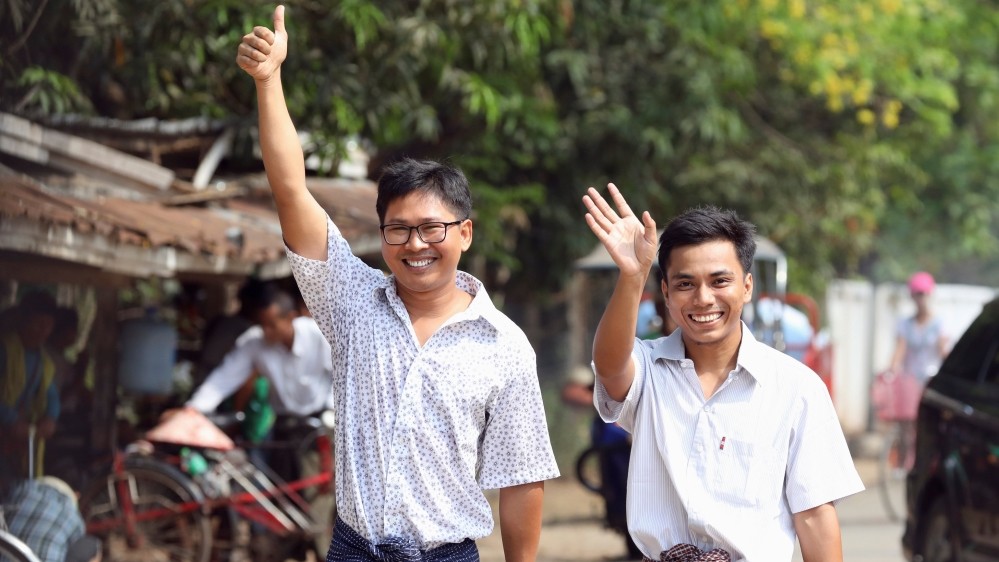 Wa Lone and Kyaw Soe Oo as they were freed from prison in Myanmar