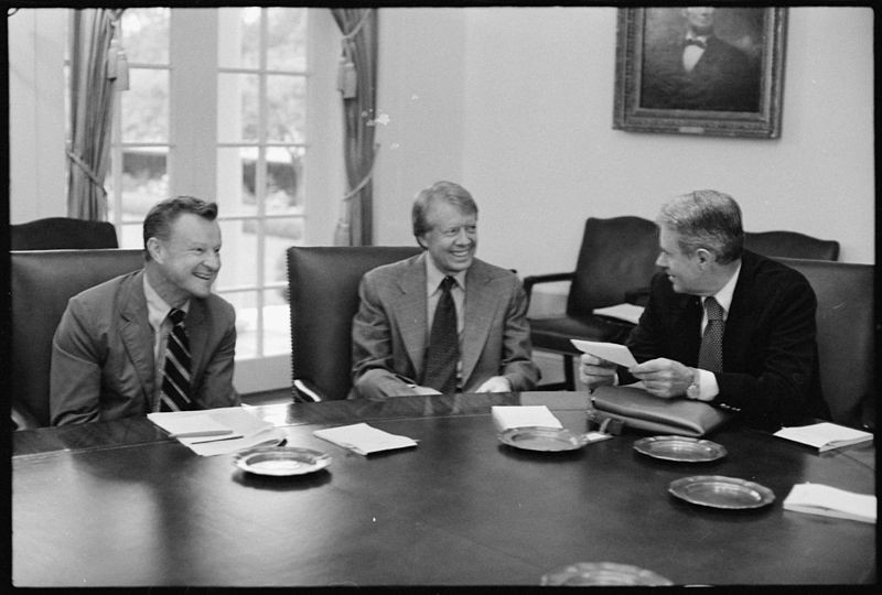 Zbigniew Brzezinski, Jimmy Carter and Cyrus Vance in the White House.