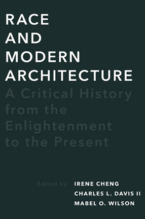 A book cover with text on a black background. Title: Race and Modern Architecture.