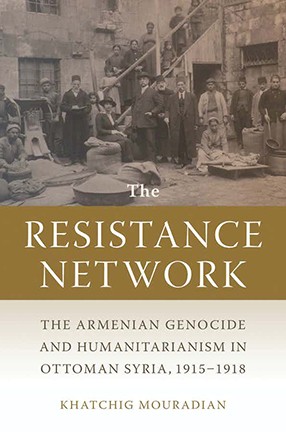 Book cover for The Resistance Network with an old photo of people standing in a village, some on stairs.