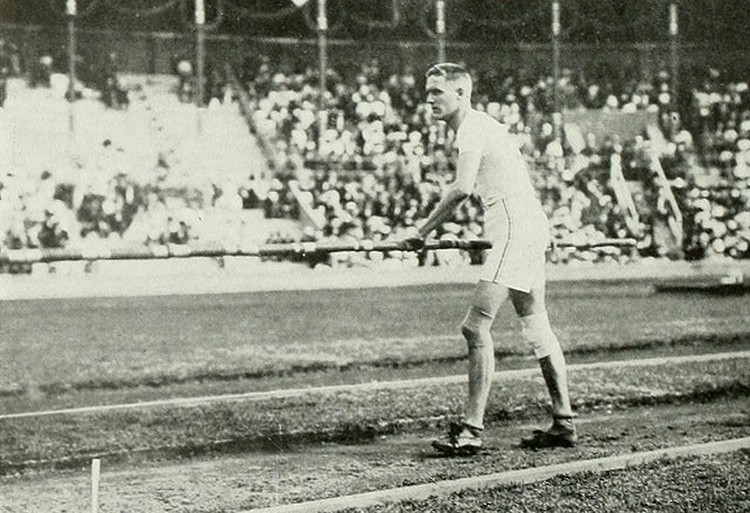 Harry Babcock with a pole vault.