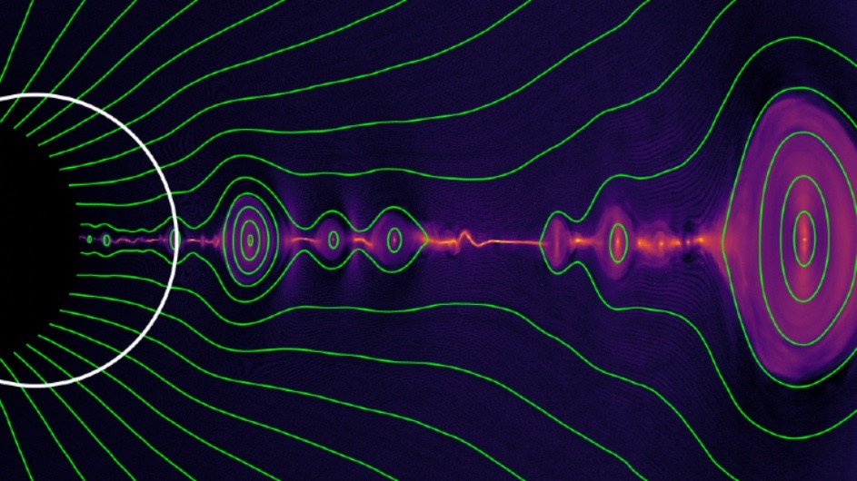 A black hole sheds its magnetic fields in a process called magnetic reconnection