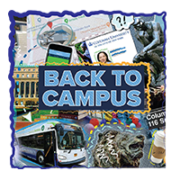 Text Back to Campus on collage background. 