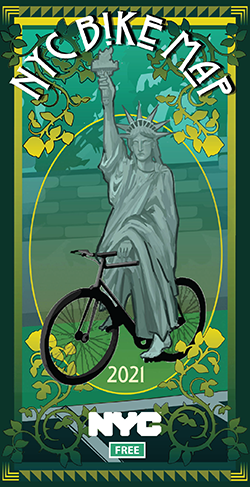 Lady Liberty Illustration on the cover of the NYC Bike Map for 2021. 