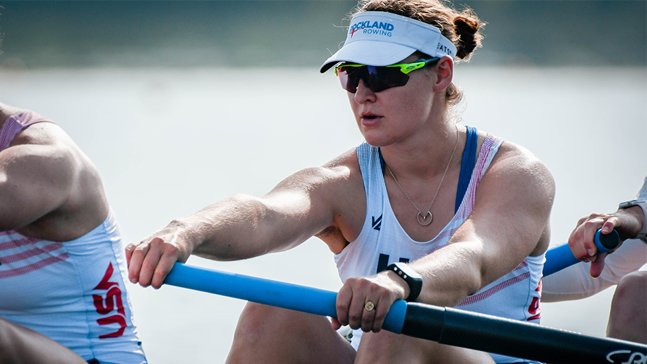 Charlotte Buck. Photo Courtesy Columbia University Athletics. Charlotte Buck rows.