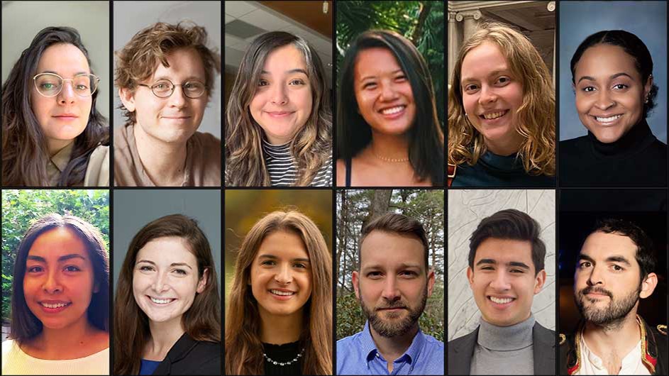 Top row (from left): Sandra Aguilar Gómez, Hayes Buchanan, Maria Castillo, Audrey Cheng, Eva Grunblatt, and Courtney Jiggetts. Bottom row (from left): Cecilia Magos, Shannon Marcoux, Arianna Menzelos, Bradford Parker, Anthony Luis Perez, and Rollie Williams. A selection students graduating from Columbia University with degrees in climate and sustainability.