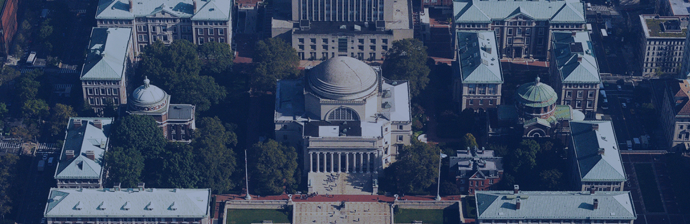 An aerial of morningside campus tinted blue