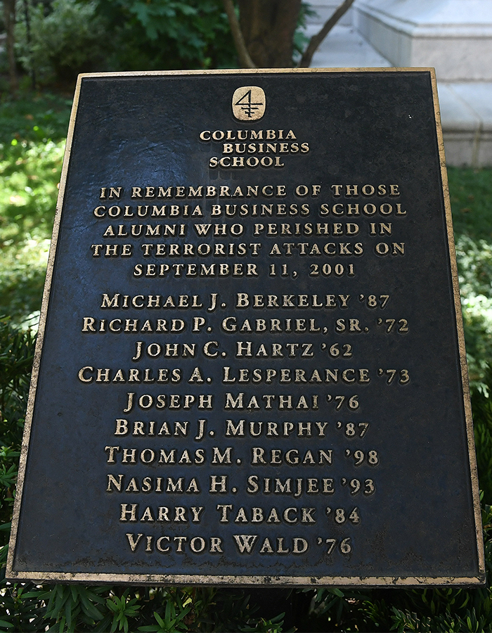 Photo by Eileen Barroso The Columbia Business School Plaque for September 11.