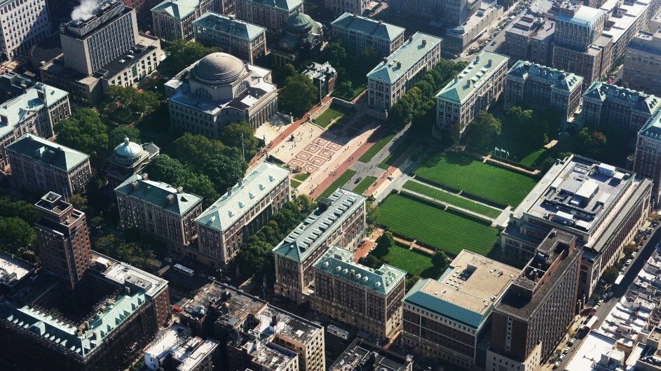 Columbia University aerial view of Morningside campus,  New York City