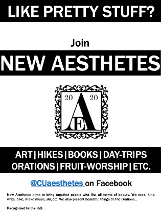 The New Aesthetes formed during the pandemic to create a forum for appreciating art and nature. flyer for New Aesthetes club at Columbia