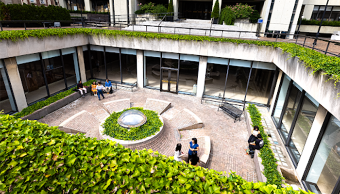 The "fishbowl" in Columbia SIPA's courtyard.