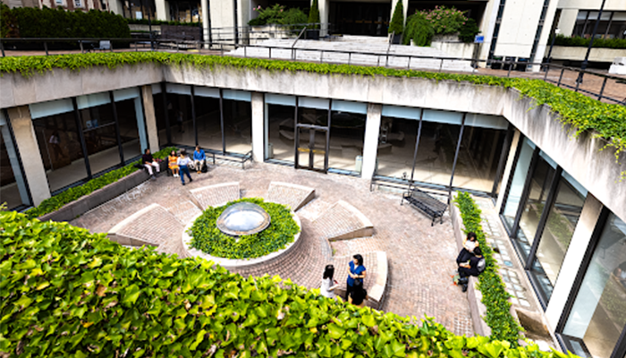 The "fishbowl" in Columbia SIPA's courtyard. 