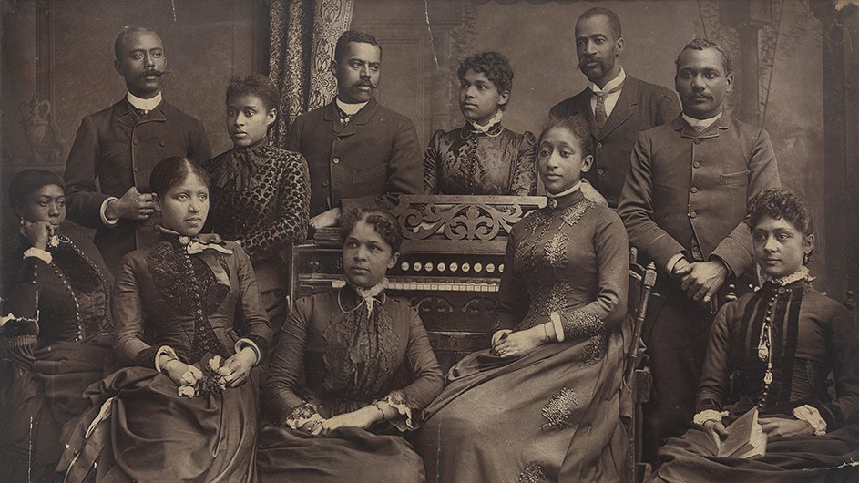 Photographer unknown, The Fisk Jubilee Singers, 1882–85. Woodburytype print. Art Properties, Avery Architectural & Fine Arts Library, Chandler Chemical Museum Collection. Fisk Jubilee Singers, Art Properties, Columbia University
