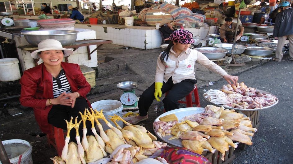Two women at a market selling chickens (Credit: Kevin Krajick) Two women at a market selling chickens (Credit: Kevin Krajick)