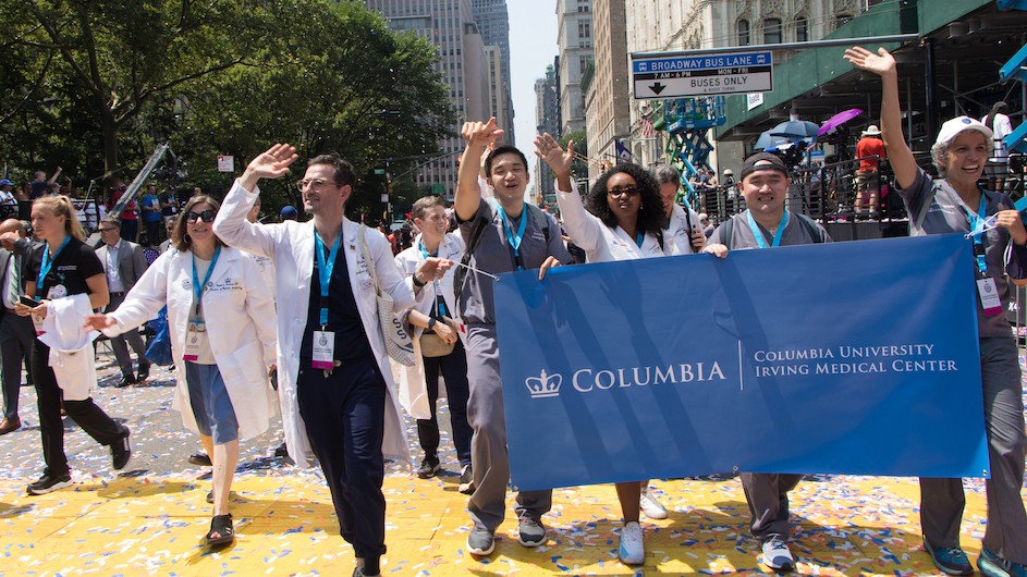 CUIMC and NYP healthcare workers in the Hometown Heroes parade, July 7, 2021