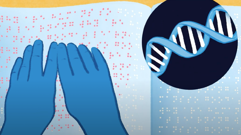 learning braille illustration with DNA helix