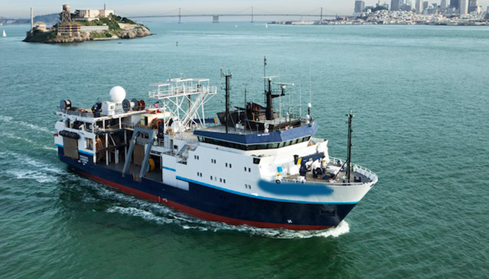 The Marcus G. Langseth sails through San Francisco Bay. 