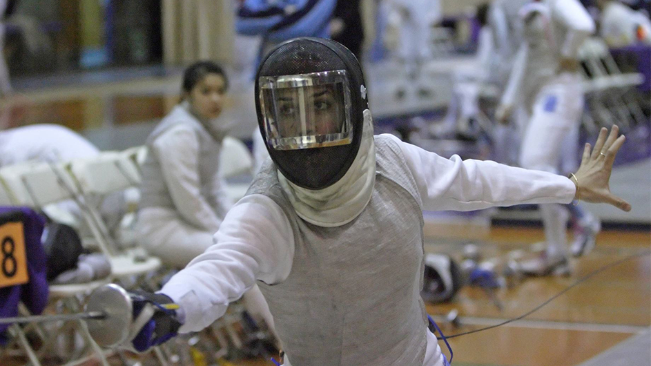 Nicole Ross in fencing gear.