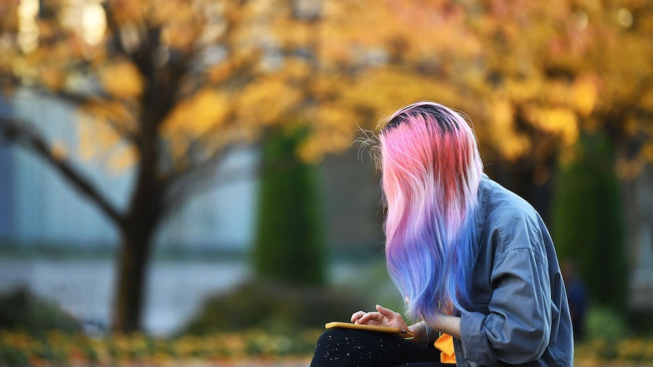 Colorful hair person, Columbia University