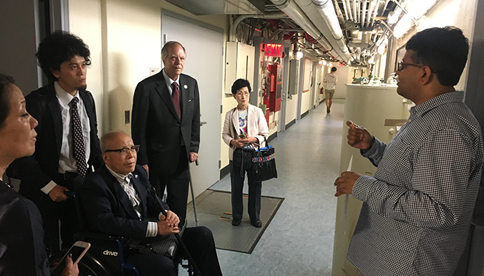 A delegation from Japan visits the interior of Pupin Hall.