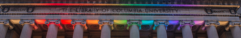 A close-up of the Rainbow lights on Low Library. 