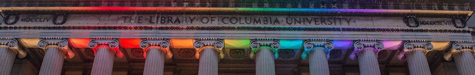 A close-up of the Rainbow lights on Low Library.