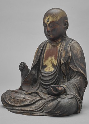Seated Monk, 13th century, Kamakura period; Japan. Lacquered and gilded wood with semi-precious stone. Art Properties, Avery Architectural & Fine Arts Library, Columbia University, gift of J. G. Phelps Stokes. Seated monk, Art Properties, Columbia University