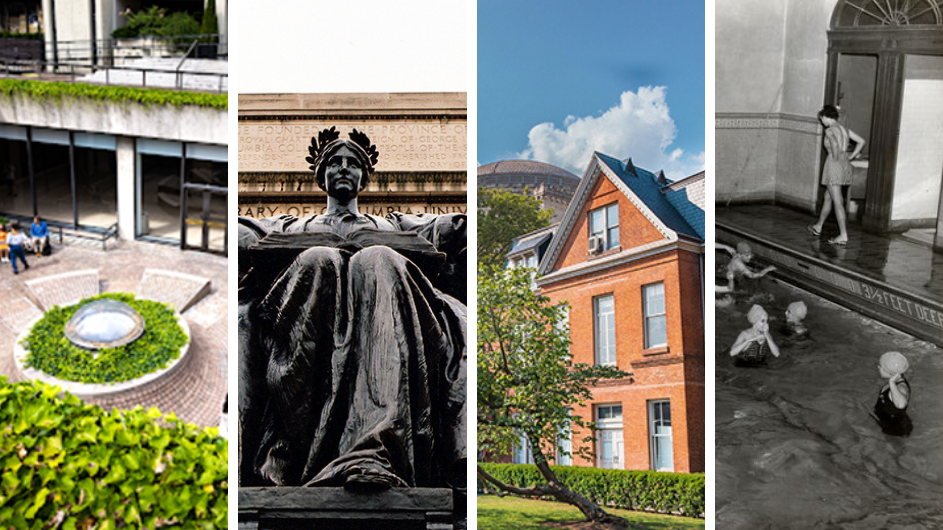 A collage of four secret spots of Columbia University