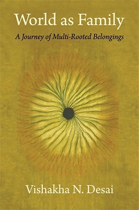 A goldenrod book with the words "World As Family"