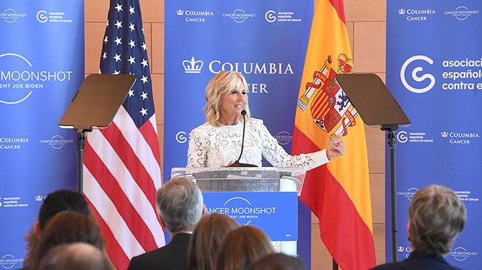 Jill Biden speaks at Columbia Cancer Center. 