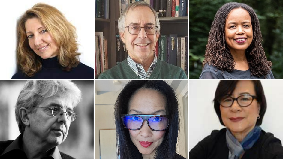 Top, from left: Panagiota Daskalopoulos, Thomas A. DiPrete, and Saidiya Hartman. Bottom, from left: Andreas Huyssens, Jennifer Lee, Mae Ngai. Six Columbia University professors who were inducted into the American Academy of Arts and Sciences, 2022.