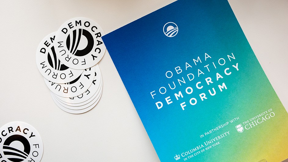 Photo: The Obama Foundation. Paper program of the Obama Foundation Democracy Forum.