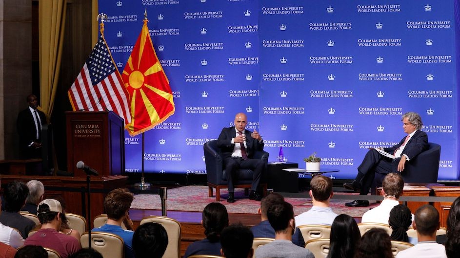 Prime Minister Dimitar Kovachevski of the Republic of North Macedonia in conversation with Alexander Cooley, Claire Tow Professor of Political Science at Barnard College