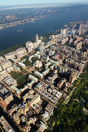 An aerial shot of Columbia’s campuses.