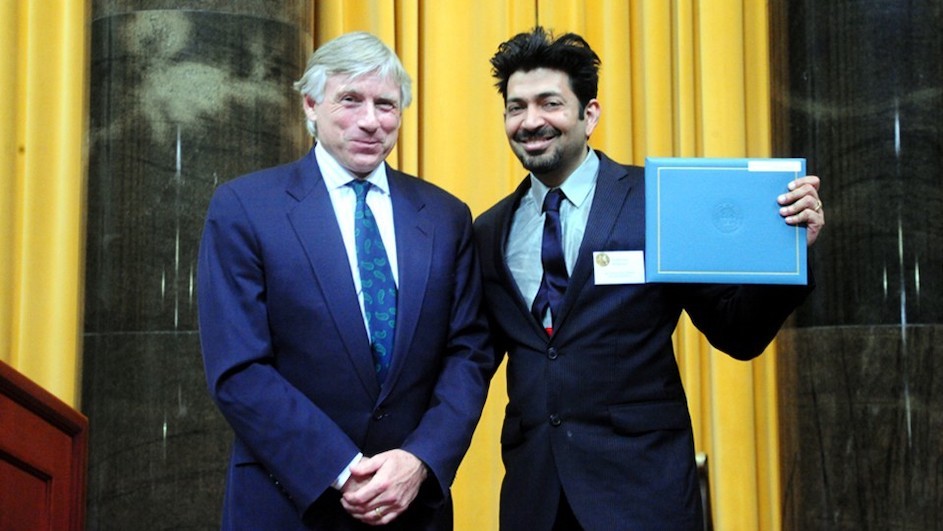 Columbia University President Lee C. Bollinger presents the 2011 General Nonfiction prize to Siddhartha Mukherjee. Photo credit: Eileen Barroso President Bollinger and Sid Mukherjee