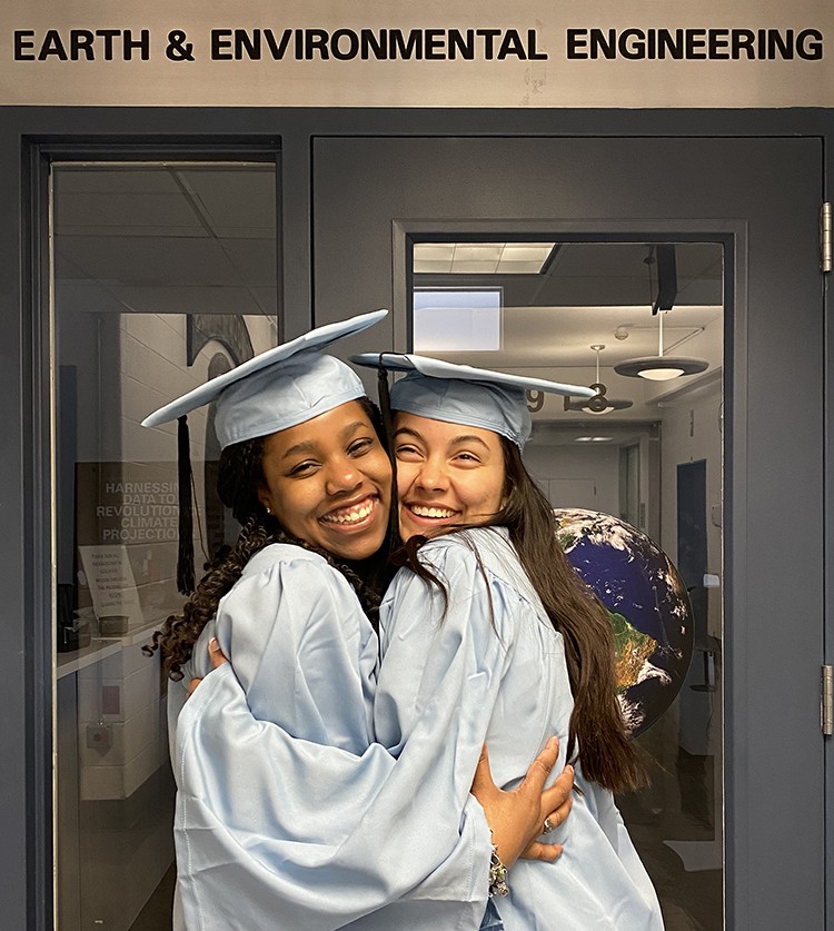 Charmane Gabriel (SEAS’22) shared this photo in front of Earth & Environmental Engineering. Courtesy Charmane Gabriel. Charmane Gabriel (SEAS’22) and a friend