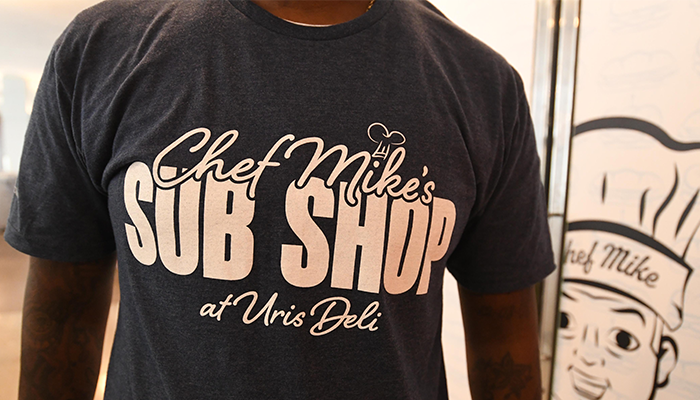 A Chef Mike's Sub Shop at Uris Deli t-shirt. 