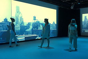 Student dance performance, Barnard Movement Lab. Dancing students, Barnard College Movement Lab