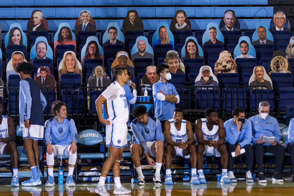 Columbia Men's Basketball with cut-out fans, January 2022