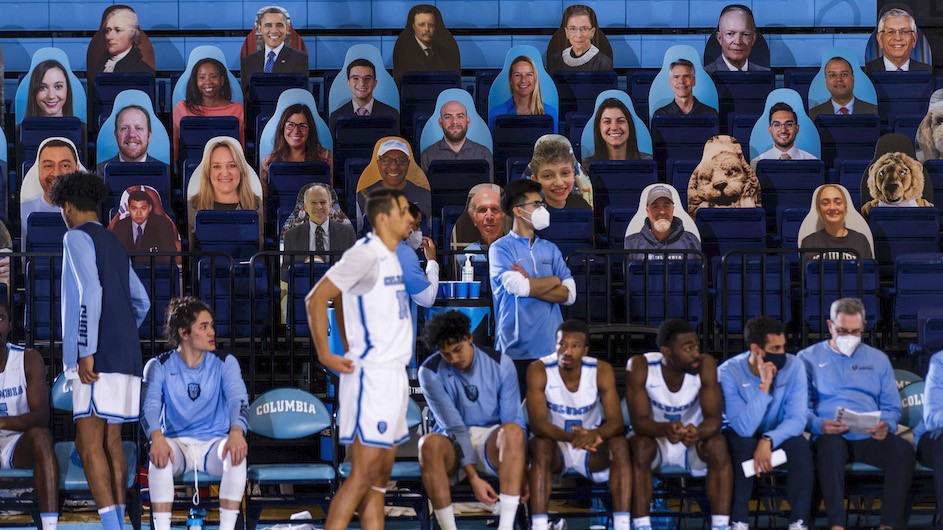 Columbia men's basketball with cutouts