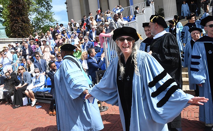 Honorary Degree recipient Patti Smith enters in the processional to Columbia Commencement. 