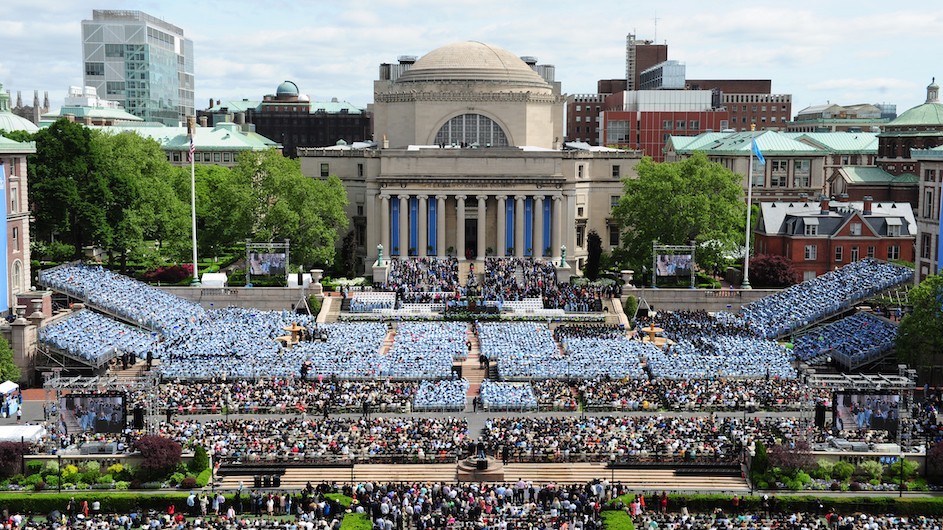 Aerial view of Low Library at commencement
