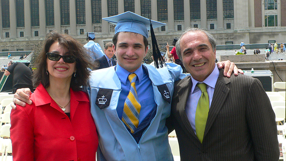 Rocco B. Commisso and wife Catherine with their son Joseph at his graduation from Columbia Engineering. 